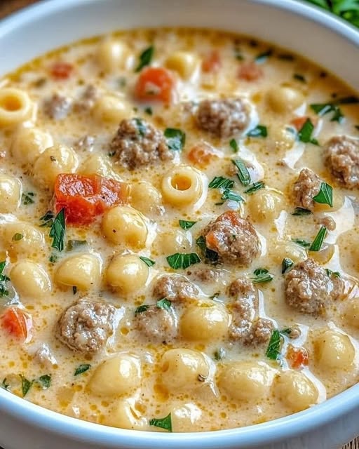 Warm up with this Creamy Parmesan Italian Sausage Ditalini Soup