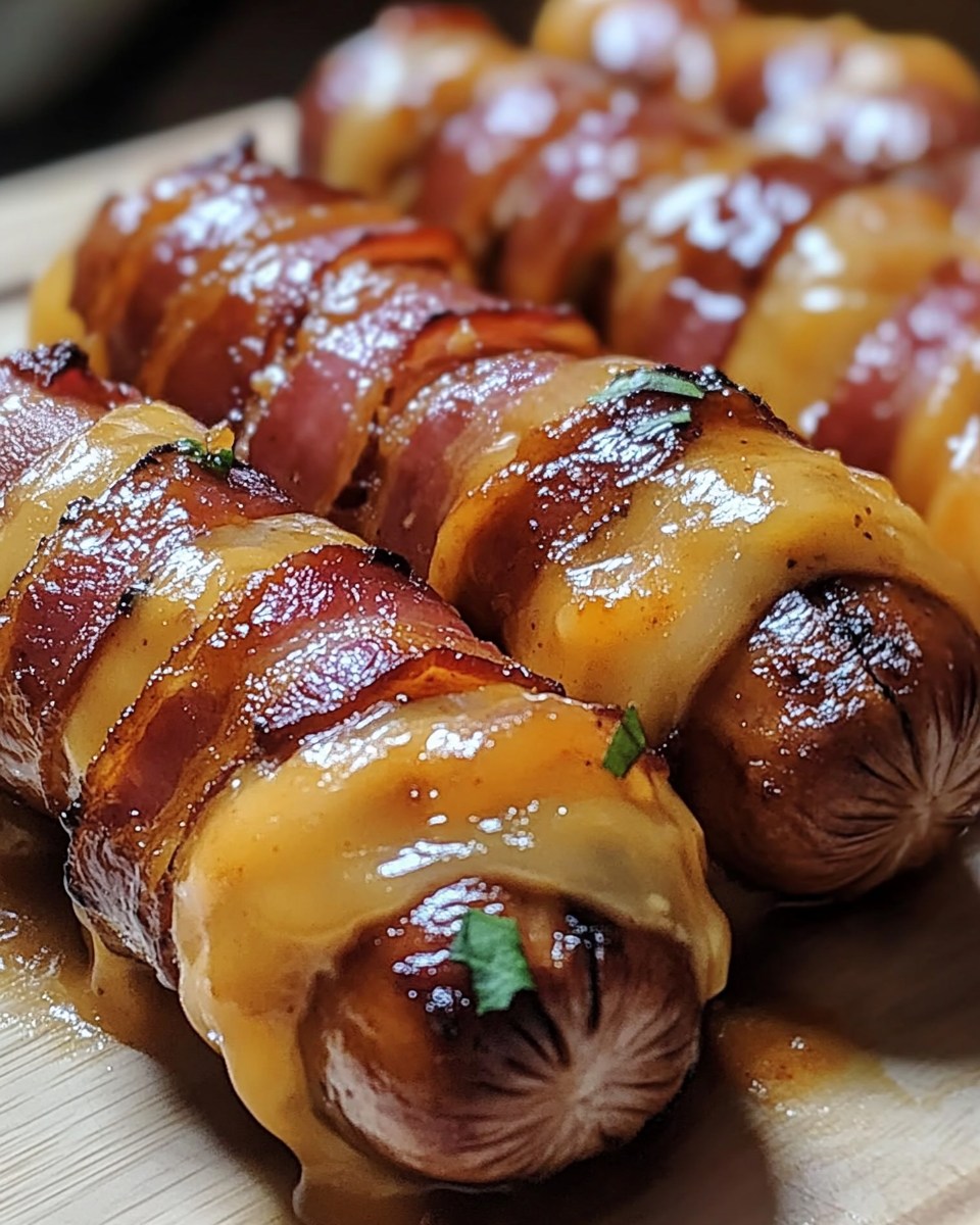 Cheesy BBQ Bacon-Wrapped Hot Dogs 