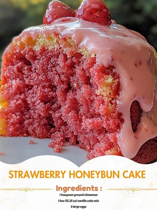 Strawberry Honeybun Cake with Strawberry Cream Icing